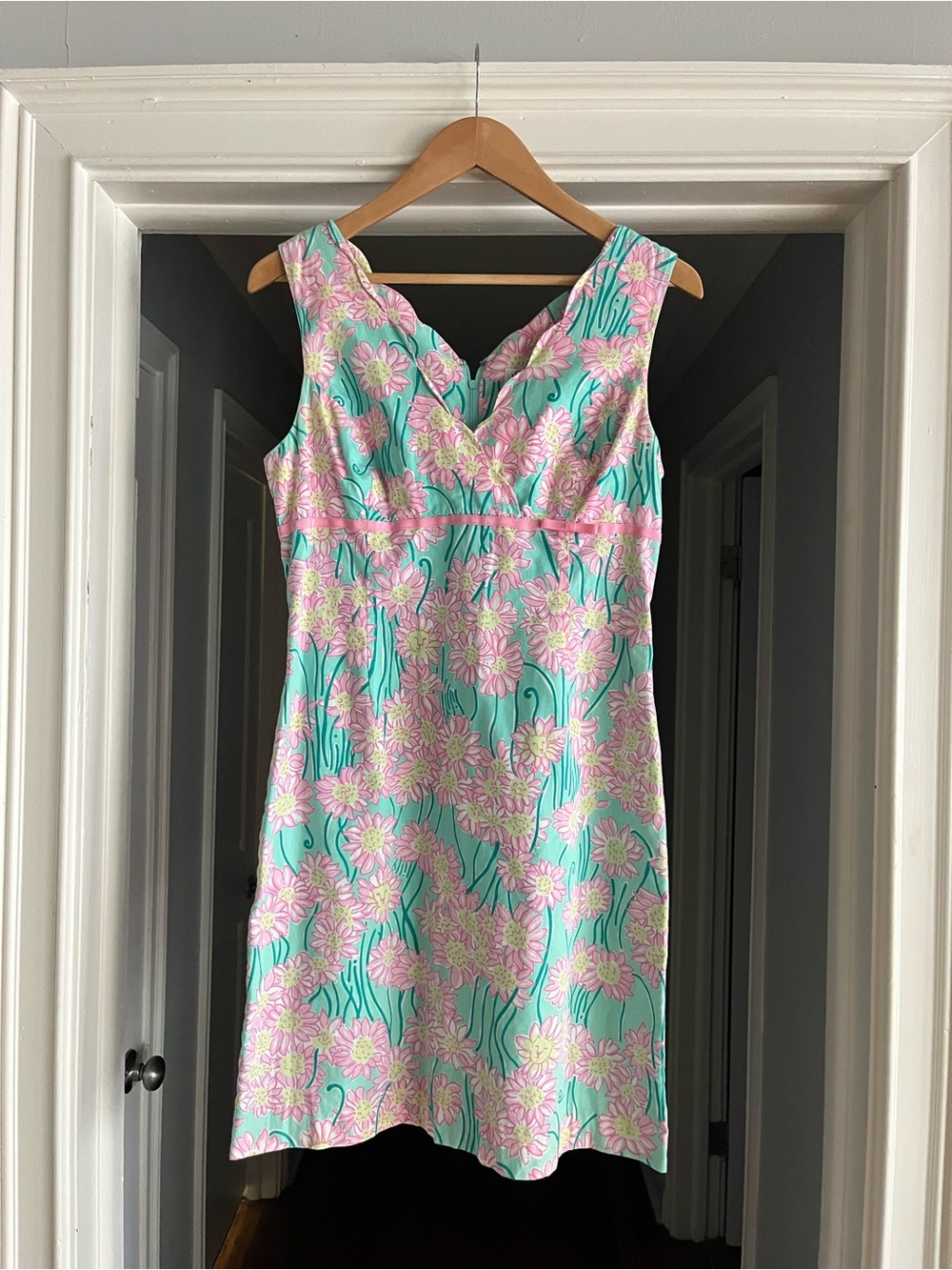 Vintage Y2K Lilly Pulitzer Floral Shift Dress Pink Aqua Sleeveless Summer Resort